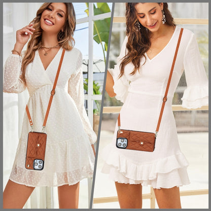 For iPhone 16 Pro Max Crossbody Rhombic Horizontal Wallet Leather Phone Case(Brown) - iPhone 16 Pro Max Cases by buy2fix | Online Shopping UK | buy2fix