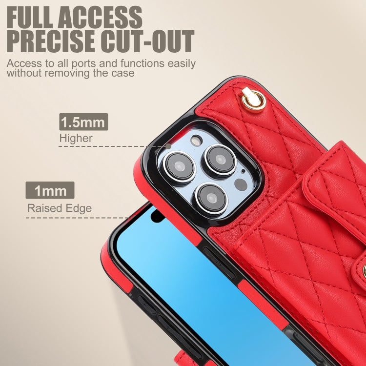 For iPhone 16 Pro Crossbody Rhombic Horizontal Wallet Leather Phone Case(Red) - iPhone 16 Pro Cases by buy2fix | Online Shopping UK | buy2fix