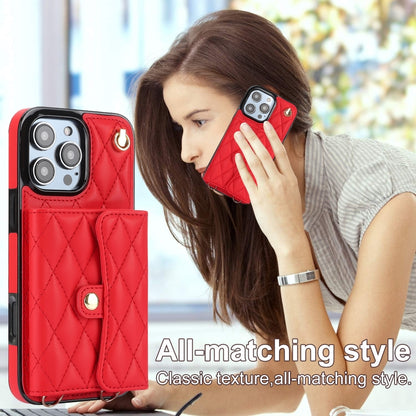 For iPhone 16 Pro Crossbody Rhombic Horizontal Wallet Leather Phone Case(Red) - iPhone 16 Pro Cases by buy2fix | Online Shopping UK | buy2fix