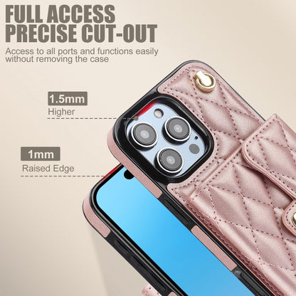 For iPhone 16 Pro Crossbody Rhombic Horizontal Wallet Leather Phone Case(Rose Gold) - iPhone 16 Pro Cases by buy2fix | Online Shopping UK | buy2fix