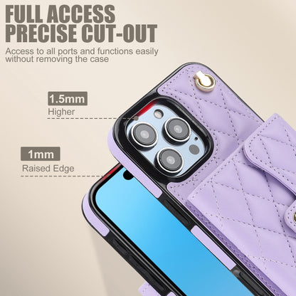For iPhone 16 Pro Crossbody Rhombic Horizontal Wallet Leather Phone Case(Purple) - iPhone 16 Pro Cases by buy2fix | Online Shopping UK | buy2fix