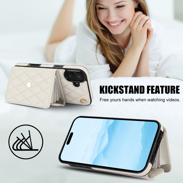 For iPhone 16 Plus Crossbody Rhombic Horizontal Wallet Leather Phone Case(White) - iPhone 16 Plus Cases by buy2fix | Online Shopping UK | buy2fix