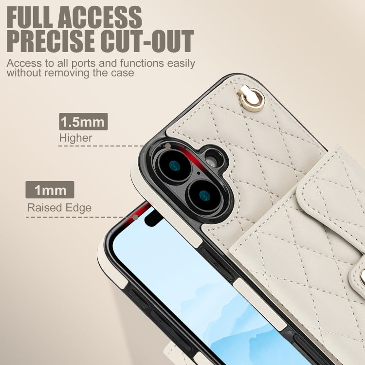For iPhone 16 Plus Crossbody Rhombic Horizontal Wallet Leather Phone Case(White) - iPhone 16 Plus Cases by buy2fix | Online Shopping UK | buy2fix