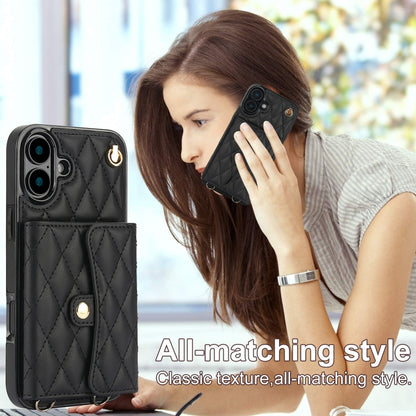 For iPhone 16 Plus Crossbody Rhombic Horizontal Wallet Leather Phone Case(Black) - iPhone 16 Plus Cases by buy2fix | Online Shopping UK | buy2fix