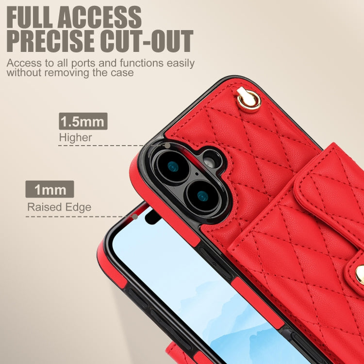 For iPhone 16 Plus Crossbody Rhombic Horizontal Wallet Leather Phone Case(Red) - iPhone 16 Plus Cases by buy2fix | Online Shopping UK | buy2fix