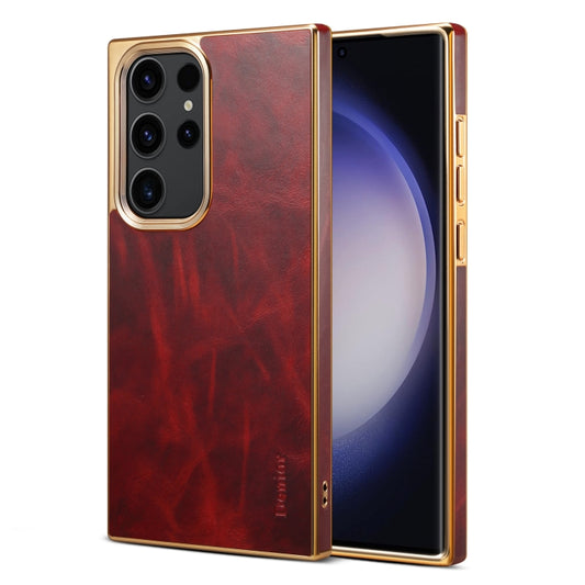 For Samsung Galaxy S23 Ultra 5G Denior Oil Wax Leather Electroplating Phone Case(Red) - Galaxy S23 Ultra 5G Cases by Denior | Online Shopping UK | buy2fix