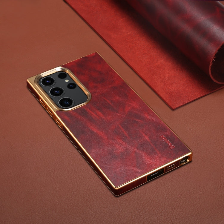 For Samsung Galaxy S23 Ultra 5G Denior Oil Wax Leather Electroplating Phone Case(Red) - Galaxy S23 Ultra 5G Cases by Denior | Online Shopping UK | buy2fix