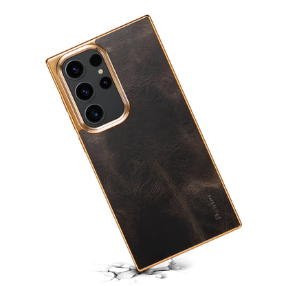 For Samsung Galaxy S23 Ultra 5G Denior Oil Wax Leather Electroplating Phone Case(Black) - Galaxy S23 Ultra 5G Cases by Denior | Online Shopping UK | buy2fix