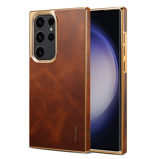 For Samsung Galaxy S23 Ultra 5G Denior Oil Wax Leather Electroplating Phone Case(Brown)