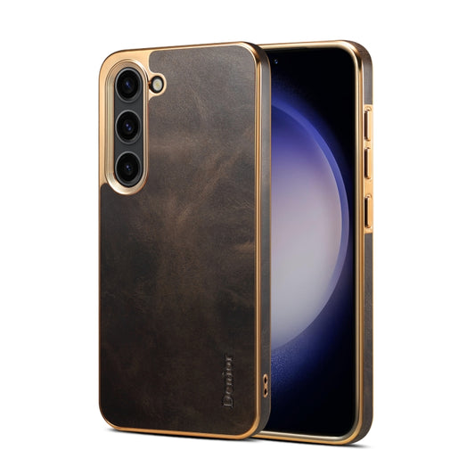 For Samsung Galaxy S23+ 5G Denior Oil Wax Leather Electroplating Phone Case(Black) - Galaxy S23+ 5G Cases by Denior | Online Shopping UK | buy2fix