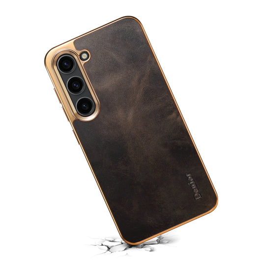 For Samsung Galaxy S23+ 5G Denior Oil Wax Leather Electroplating Phone Case(Black) - Galaxy S23+ 5G Cases by Denior | Online Shopping UK | buy2fix
