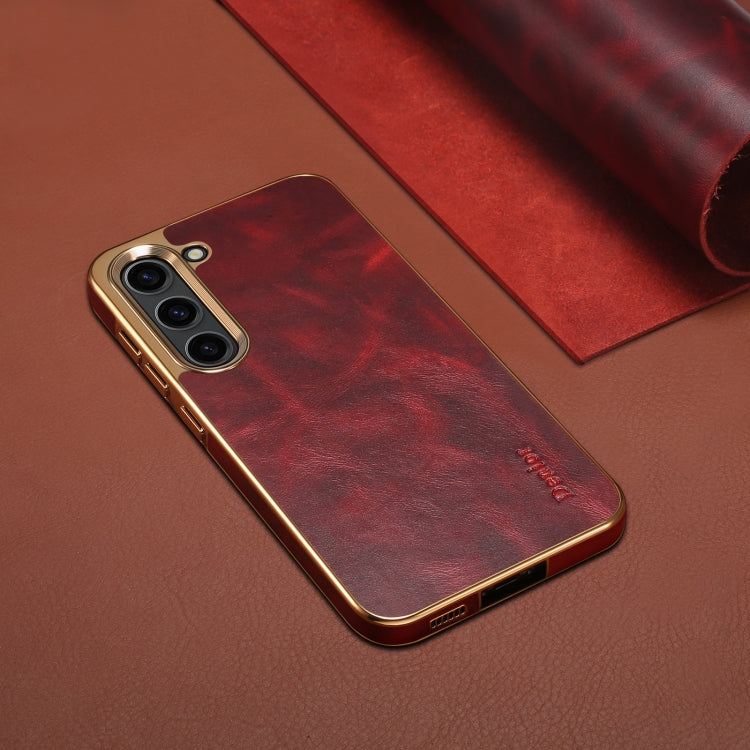 For Samsung Galaxy S23 5G Denior Oil Wax Leather Electroplating Phone Case(Red) - Galaxy S23 5G Cases by Denior | Online Shopping UK | buy2fix