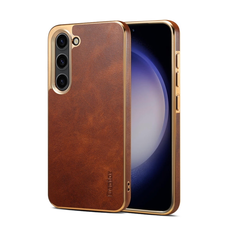 For Samsung Galaxy S23 5G Denior Oil Wax Leather Electroplating Phone Case(Brown) - Galaxy S23 5G Cases by Denior | Online Shopping UK | buy2fix