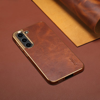 For Samsung Galaxy S23 5G Denior Oil Wax Leather Electroplating Phone Case(Brown) - Galaxy S23 5G Cases by Denior | Online Shopping UK | buy2fix