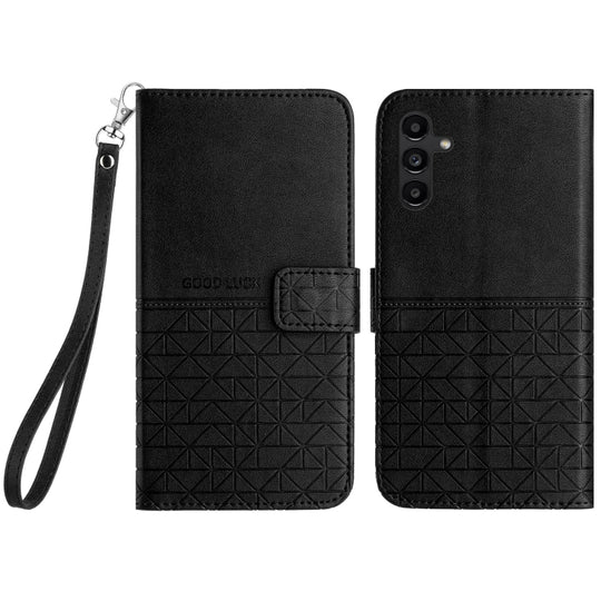 For Samsung Galaxy A24 4G / A25 Rhombic Texture Leather Phone Case with Lanyard(Black)