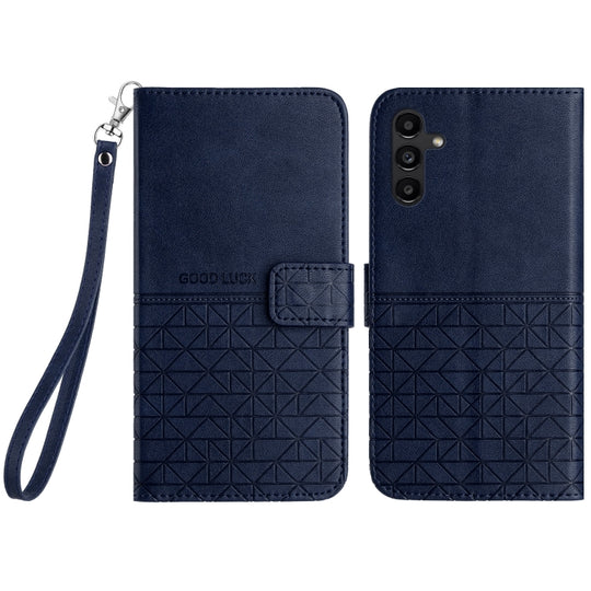 For Samsung Galaxy A24 4G / A25 Rhombic Texture Leather Phone Case with Lanyard(Blue)