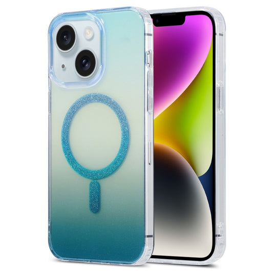 For iPhone 14 Magic Diamond Blu-ray MagSafe Phone Case(White Blue Gradient) by buy2fix