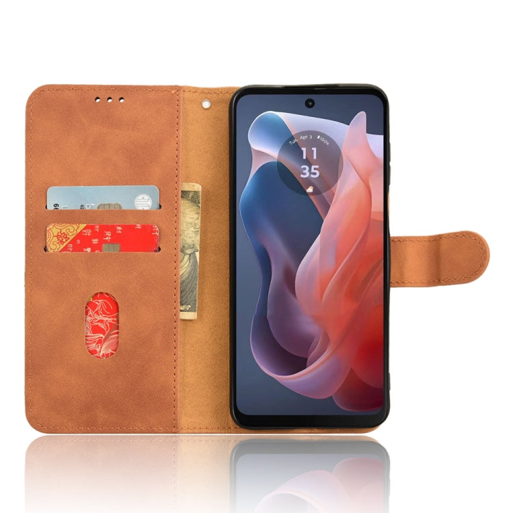 For Motorola Moto G Paly 4G 2024 Skin Feel Magnetic Flip Leather Phone Case(Brown) by buy2fix