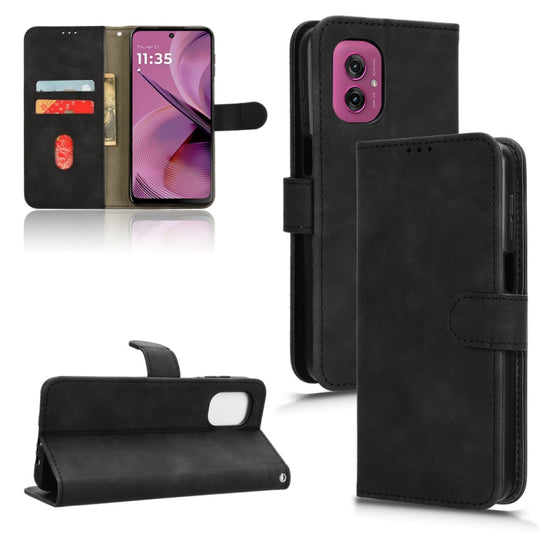 For Motorola Moto G55 5G Skin Feel Magnetic Flip Leather Phone Case(Black)