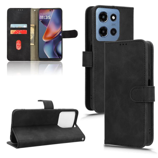 For Motorola Moto G 5G 2025 Skin Feel Magnetic Flip Leather Phone Case(Black)