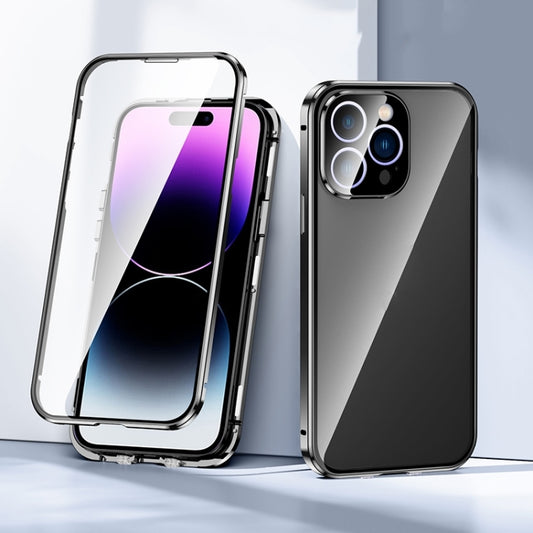 For iPhone 15 Pro Magnetic Double-buckle HD Tempered Glass Phone Case(Black) - iPhone 15 Pro Cases by buy2fix | Online Shopping UK | buy2fix