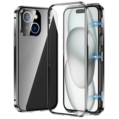 For iPhone 15 Magnetic Double-buckle HD Tempered Glass Phone Case(Black) - iPhone 15 Cases by buy2fix | Online Shopping UK | buy2fix