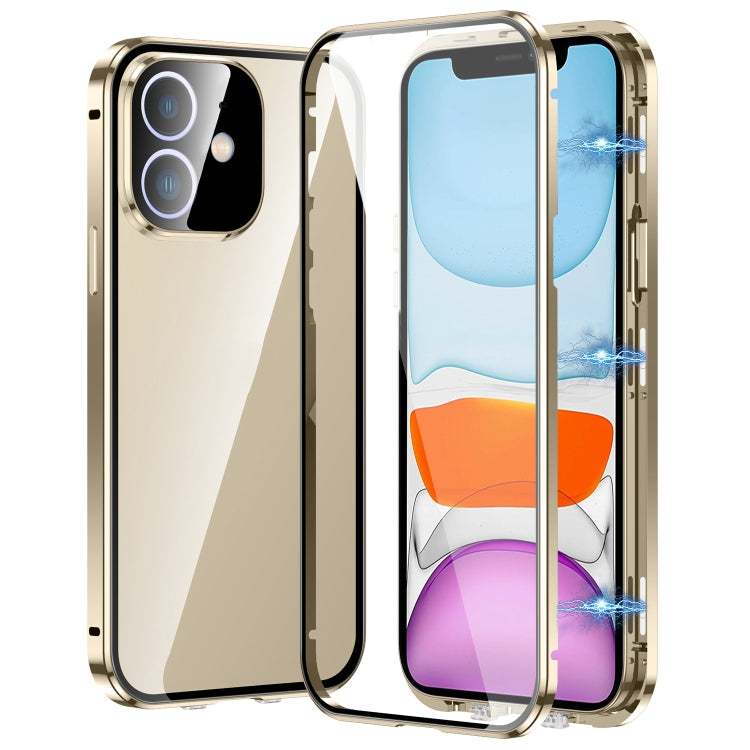 For iPhone 11 Magnetic Double-buckle HD Tempered Glass Phone Case(Gold) - iPhone 11 Cases by buy2fix | Online Shopping UK | buy2fix