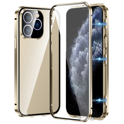 For iPhone 11 Pro Magnetic Double-buckle HD Tempered Glass Phone Case(Gold) - iPhone 11 Pro Cases by buy2fix | Online Shopping UK | buy2fix