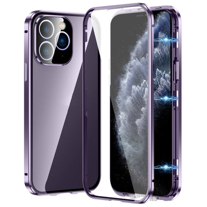 For iPhone 11 Pro Magnetic Double-buckle HD Tempered Glass Phone Case(Purple) - iPhone 11 Pro Cases by buy2fix | Online Shopping UK | buy2fix