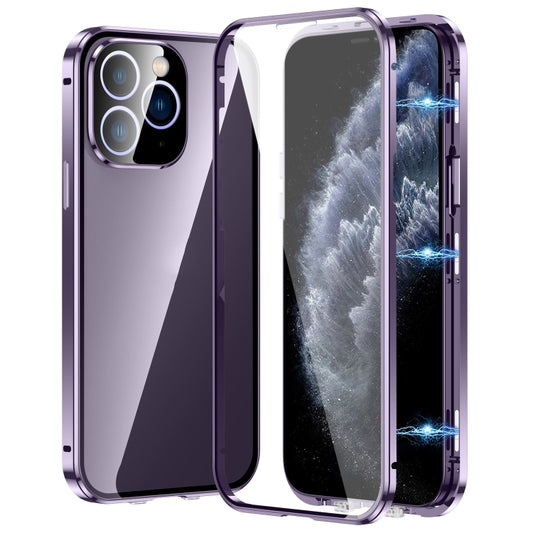 For iPhone 11 Pro Magnetic Double-buckle HD Tempered Glass Phone Case(Purple) - iPhone 11 Pro Cases by buy2fix | Online Shopping UK | buy2fix