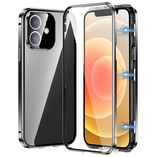 For iPhone 12 Magnetic Double-buckle HD Tempered Glass Phone Case(Black) - iPhone 12 / 12 Pro Cases by buy2fix | Online Shopping UK | buy2fix