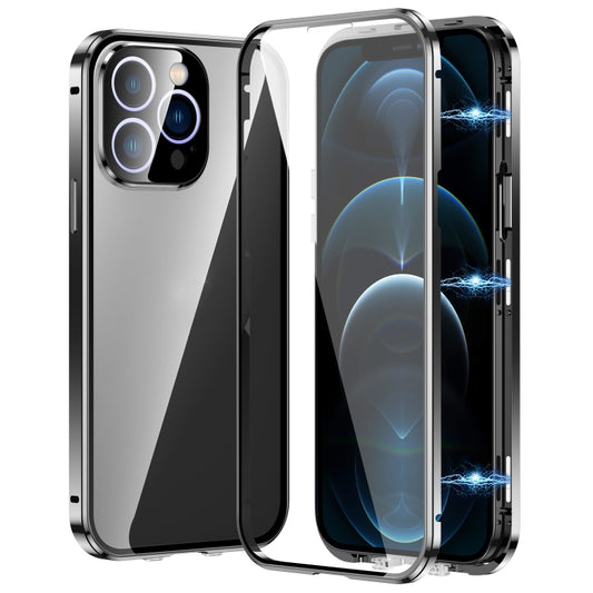 For iPhone 12 Pro Max Magnetic Double-buckle HD Tempered Glass Phone Case(Black) - iPhone 12 Pro Max Cases by buy2fix | Online Shopping UK | buy2fix