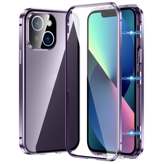For iPhone 13 Magnetic Double-buckle HD Tempered Glass Phone Case(Purple) - iPhone 13 Cases by buy2fix | Online Shopping UK | buy2fix