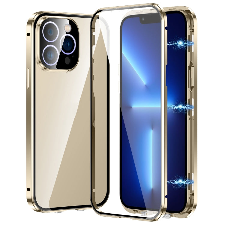 For iPhone 13 Pro Magnetic Double-buckle HD Tempered Glass Phone Case(Gold) - iPhone 13 Pro Cases by buy2fix | Online Shopping UK | buy2fix