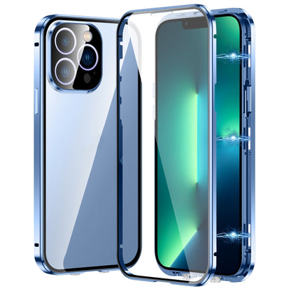 For iPhone 13 Pro Max Magnetic Double-buckle HD Tempered Glass Phone Case(Blue) - iPhone 13 Pro Max Cases by buy2fix | Online Shopping UK | buy2fix