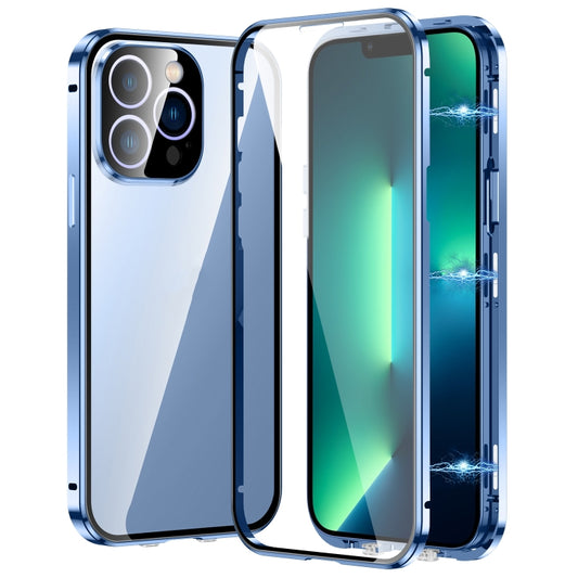 For iPhone 13 Pro Max Magnetic Double-buckle HD Tempered Glass Phone Case(Blue) - iPhone 13 Pro Max Cases by buy2fix | Online Shopping UK | buy2fix