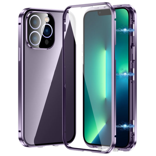 For iPhone 13 Pro Max Magnetic Double-buckle HD Tempered Glass Phone Case(Purple) - iPhone 13 Pro Max Cases by buy2fix | Online Shopping UK | buy2fix