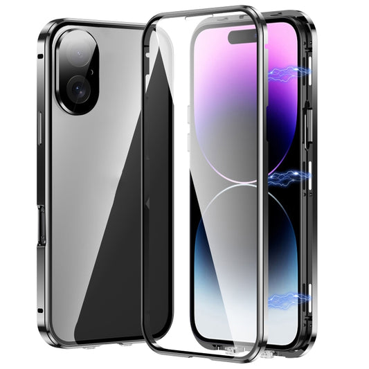 For iPhone 16 Plus Magnetic Double-buckle HD Tempered Glass Phone Case(Black) - iPhone 16 Plus Cases by buy2fix | Online Shopping UK | buy2fix