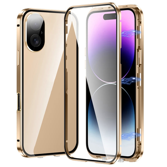 For iPhone 16 Plus Magnetic Double-buckle HD Tempered Glass Phone Case(Gold) - iPhone 16 Plus Cases by buy2fix | Online Shopping UK | buy2fix