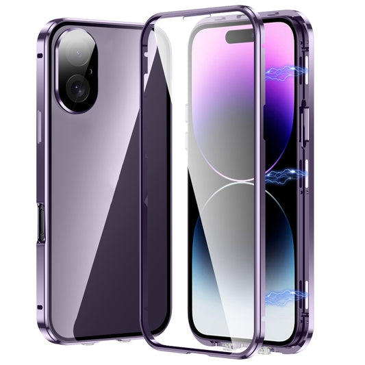 For iPhone 16 Plus Magnetic Double-buckle HD Tempered Glass Phone Case(Purple) - iPhone 16 Plus Cases by buy2fix | Online Shopping UK | buy2fix