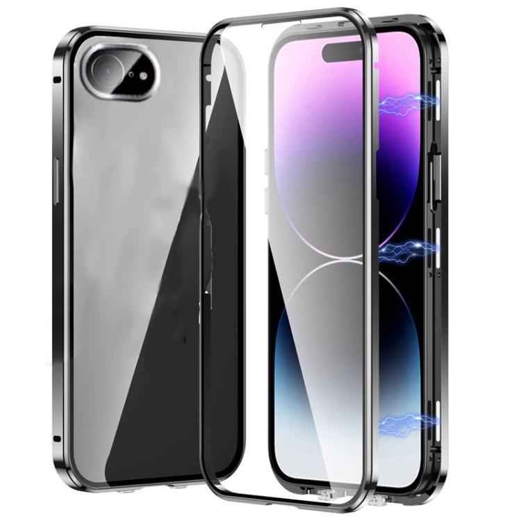 For iPhone 16e Magnetic Double-buckle HD Tempered Glass Phone Case(Black) - iPhone 16e Cases by buy2fix | Online Shopping UK | buy2fix