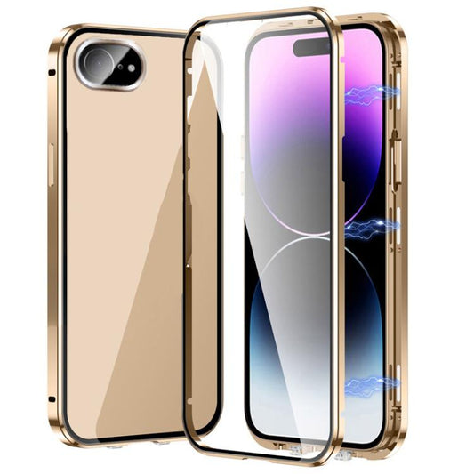 For iPhone 16e Magnetic Double-buckle HD Tempered Glass Phone Case(Gold) - iPhone 16e Cases by buy2fix | Online Shopping UK | buy2fix