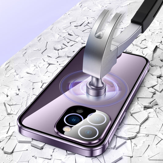 For iPhone 16 Pro Max Magnetic Double-buckle HD Tempered Glass Phone Case(Silver) - iPhone 16 Pro Max Cases by buy2fix | Online Shopping UK | buy2fix