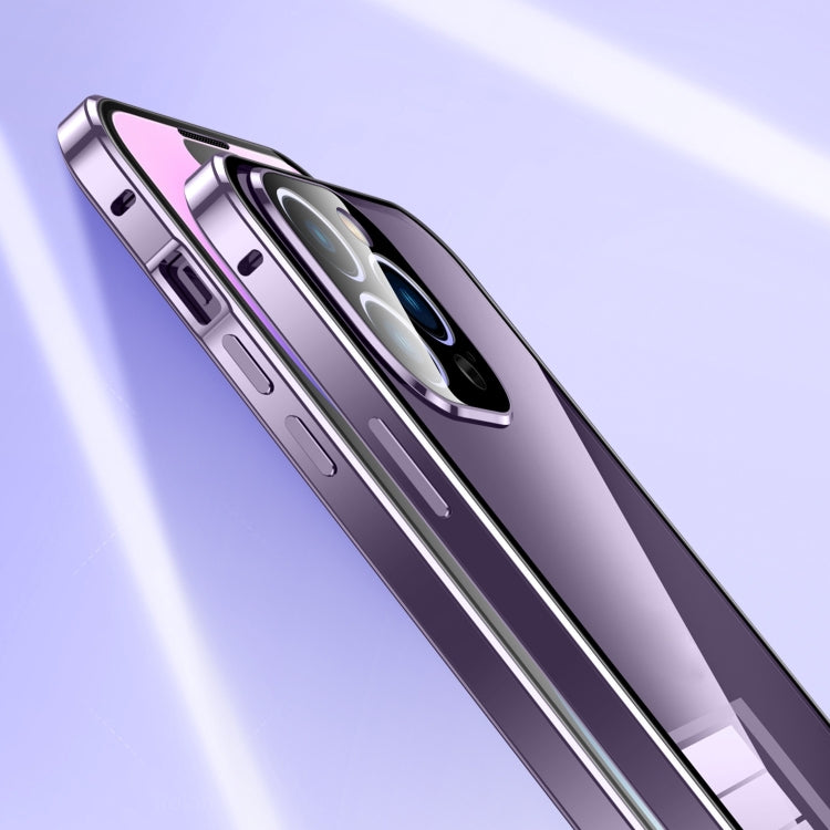 For iPhone 15 Pro Magnetic Double-buckle HD Tempered Glass Phone Case(Blue) - iPhone 15 Pro Cases by buy2fix | Online Shopping UK | buy2fix