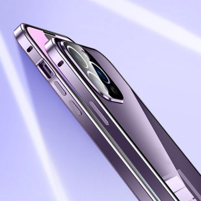 For iPhone 15 Pro Magnetic Double-buckle HD Tempered Glass Phone Case(Blue) - iPhone 15 Pro Cases by buy2fix | Online Shopping UK | buy2fix