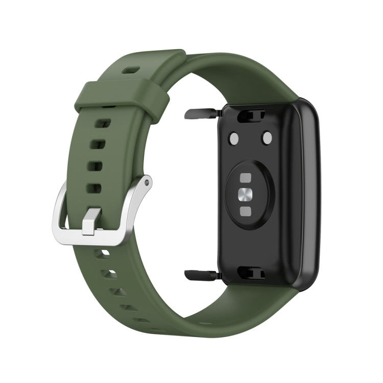 For Huawei Watch Fit Special Edition Silicone Silver Steel Buckle Watch Band(Dark Green) by buy2fix