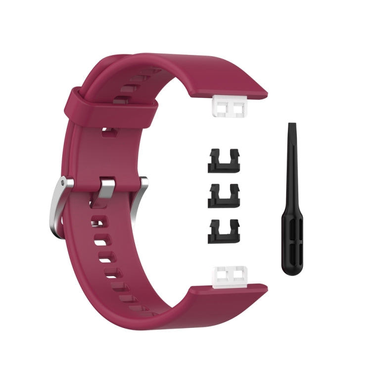 For Huawei Watch Fit Special Edition Silicone Silver Steel Buckle Watch Band(Wine Red) by buy2fix