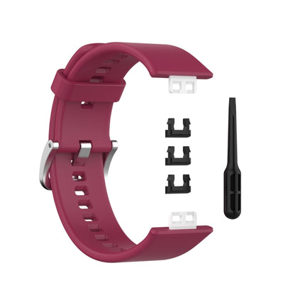 For Huawei Watch Fit Special Edition Silicone Silver Steel Buckle Watch Band(Wine Red) by buy2fix