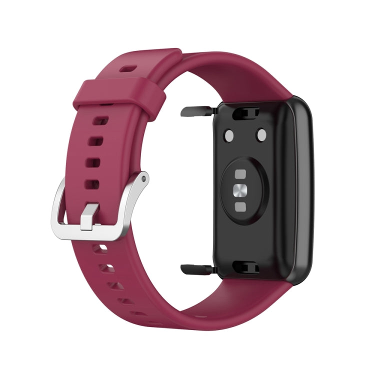 For Huawei Watch Fit Special Edition Silicone Silver Steel Buckle Watch Band(Wine Red) by buy2fix
