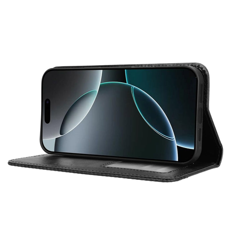 For iPhone 16 Pro Max Magnetic Buckle Retro Texture Leather Phone Case(Black) by buy2fix